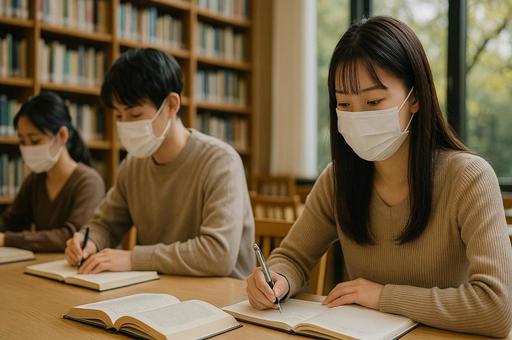 図書館で学ぶ学生 図書館で学ぶ学生の写真