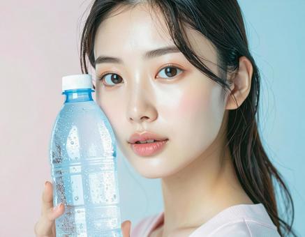 水分補給する女性 水分補給する女性の写真