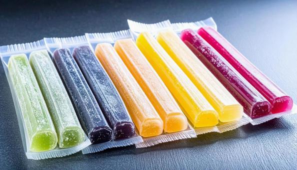 色々な種類のスティックゼリー 色々な種類のスティックゼリーの写真