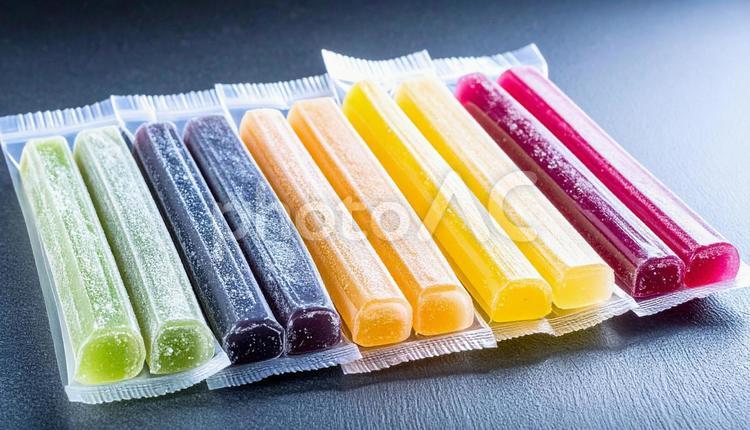 色々な種類のスティックゼリー 駄菓子,スティック,青色の写真素材