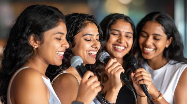 オーディションで質問に答えるカルテットの写真