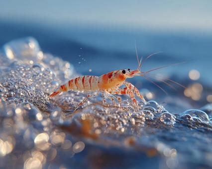 透明感あふれる海のエビのクローズアップ 透明感あふれる海のエビのクローズアップの写真