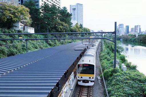 飯田橋駅 電車,鉄道,線路の写真素材