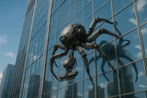 外壁清掃する蜘蛛型ロボット 外壁清掃する蜘蛛型ロボットの写真