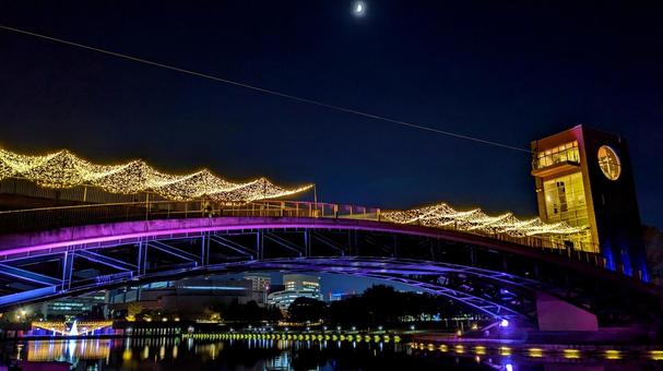 富岩運河環水公園　天門橋の夜景 富岩運河環水公園,富山県,富山市の写真素材