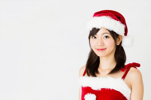 サンタ　女性　白バック　ポートレート 女性,クリスマス,サンタの写真素材