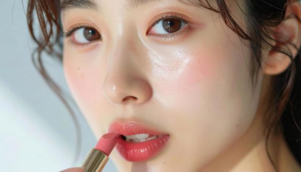 口紅をつける女性 口紅をつける女性の写真