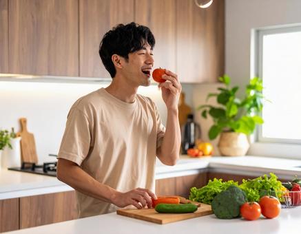 彼のおすすめ夏野菜トマト・キッチンにて 彼のおすすめ夏野菜トマト・キッチンにての写真