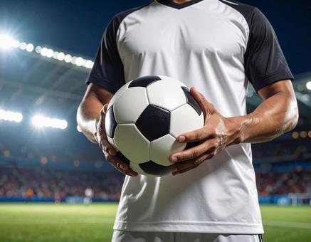 スタジアムに立つサッカー選手のイメージ スタジアムに立つサッカー選手のイメージの写真