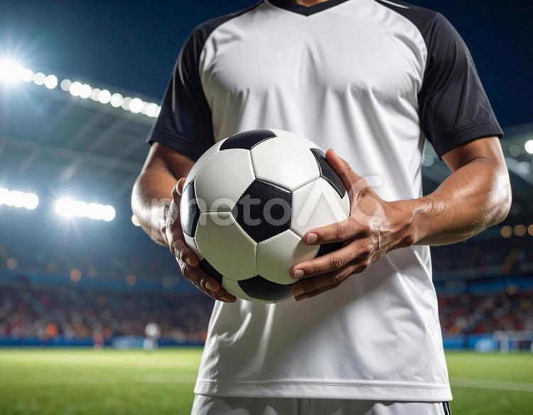 スタジアムに立つサッカー選手のイメージ サッカー,スタジアム,スポーツの写真素材
