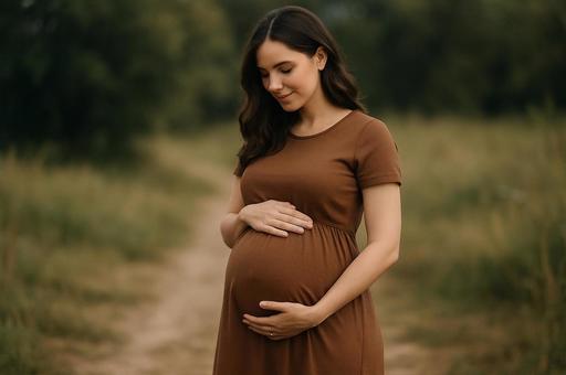 自然の中で微笑む妊婦 自然の中で微笑む妊婦の写真