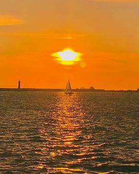 Photo, a yacht, sunset, sea, 