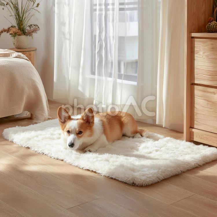 穏やかな午後の昼寝：窓辺の愛犬 犬,秋田犬,ペットの写真素材