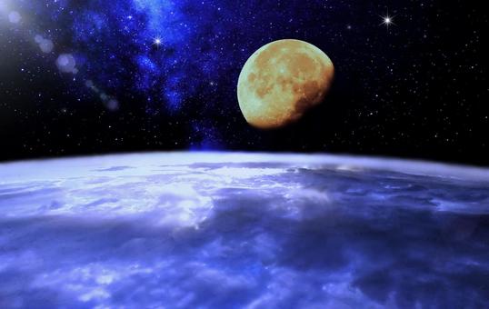 宇宙イメージ素材/地球と星空・月 地球,月,星空の写真素材