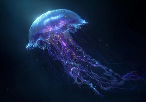 発光する触手を持つ、神秘的な深海生物 発光する触手を持つ、神秘的な深海生物の写真