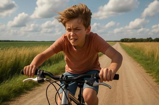 自転車で駆け抜ける少年 自転車で駆け抜ける少年の写真