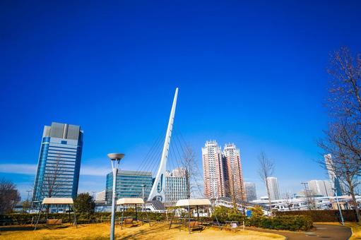 お台場の橋とタワーマンション 橋,タワーマンション,都市の写真素材
