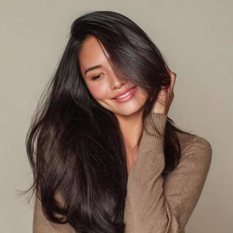 艶やかな髪の女性のリラックスした表情 艶やかな髪の女性のリラックスした表情の写真