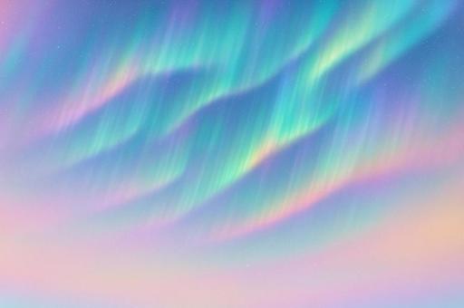 淡い光が揺らめくパステルカラーのオーロラの写真