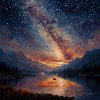 神秘的な銀河と海の風景の写真