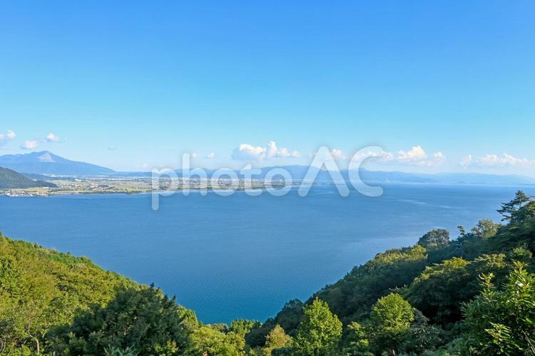滋賀・奥琵琶湖パークウェイから見る琵琶湖 湖,風景,琵琶湖の写真素材