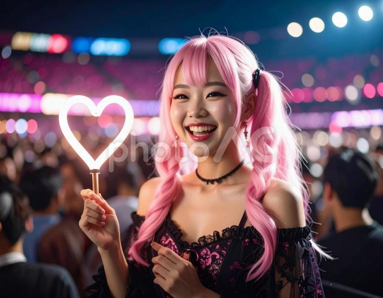 推し活女子・ハート！ 推し活,女子,ライブの写真素材