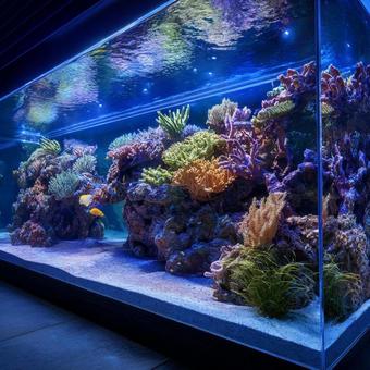 鮮やかな熱帯魚とサンゴ礁の水槽 鮮やかな熱帯魚とサンゴ礁の水槽の写真