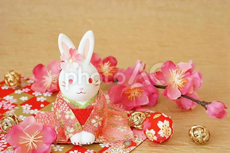 お辞儀するうさぎの年賀状正月素材 年賀状,卯年,正月の写真素材