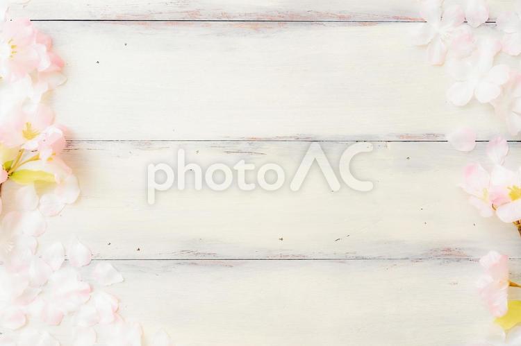 桜＋木目背景フレーム さくら,花びら,花の写真素材