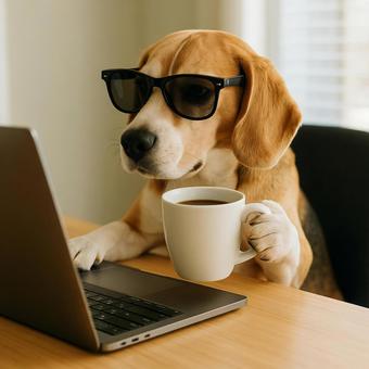 コーヒーと犬の仕事時間 コーヒーと犬の仕事時間の写真