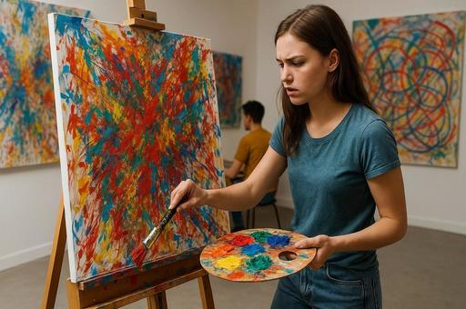 絵画に没頭する人物の写真