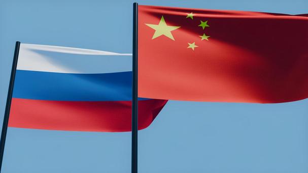 ロシアと中国国旗4K・風になびく ロシアと中国国旗4K・風になびく ロシア,中国,国旗の写真素材
