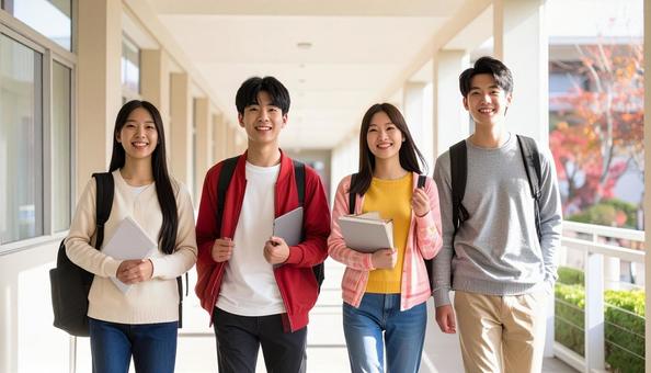 キャンパスライフを楽しむ大学生 キャンパスライフを楽しむ大学生の写真