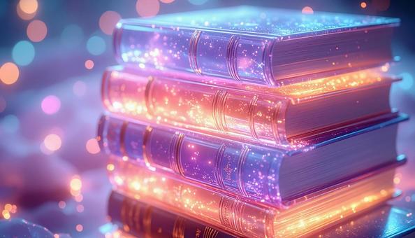 きらめくガラスの積み重ねられた魔法書 きらめくガラスの積み重ねられた魔法書の写真