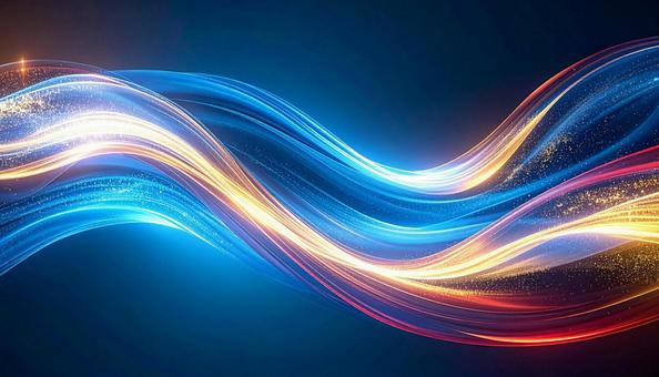 青とオレンジの光の流れ 背景素材の写真