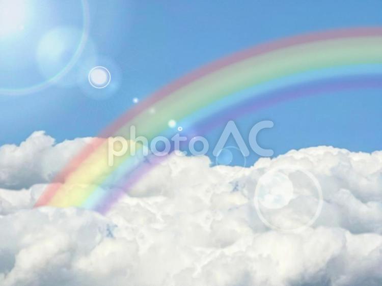 晴れの日の空と雲と虹 空,風景,虹の写真素材
