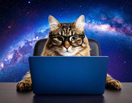 宇宙で仕事をする猫 宇宙で仕事をする猫の写真