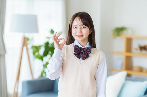 リビングの女子高生 リビングの女子高生 高校生,女子,笑顔の写真素材