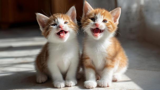 仲良し子猫のかわいいツーショット 仲良し子猫のかわいいツーショットの写真