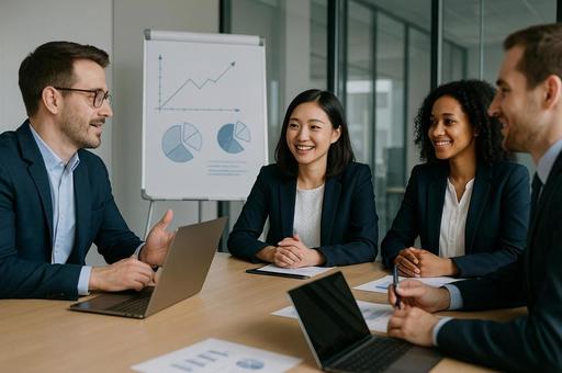 会議中のビジネスチームの打ち合わせ風景 会議中のビジネスチームの打ち合わせ風景の写真
