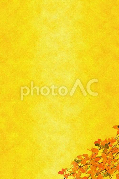 金色の和紙風テクスチャに紅葉　縦型 金色,金,goldの写真素材
