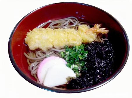 Tempura Soba A, trigo sarraceno, tempura, fundo branco, JPG