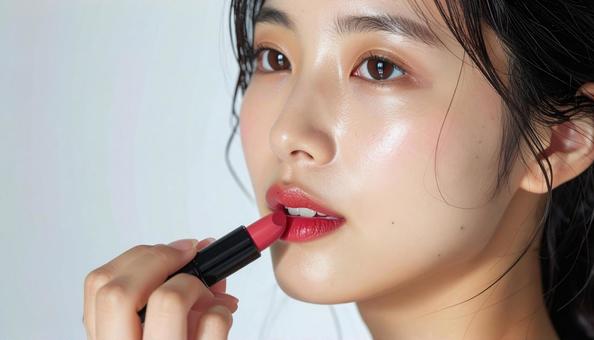 口紅をつける女性 口紅をつける女性の写真