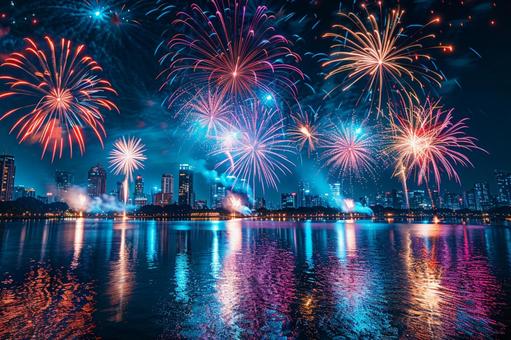 夏の夜を彩る都会の花火大会 夏の夜を彩る都会の花火大会の写真