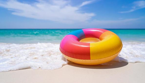 夏のビーチと浮き輪のある風景 夏のビーチと浮き輪のある風景の写真