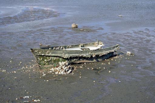 干潟に遺された船の記憶 沈船,廃墟,干潟の写真素材