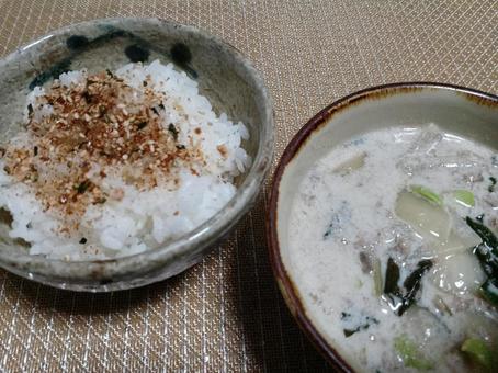 ふりかけご飯と大根クリームスープ ふりかけご飯と大根クリームスープ ふりかけご飯,白米,ごはんの写真素材