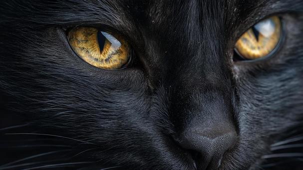 黒猫の迫力ある顔のアップ 黒猫の迫力ある顔のアップの写真