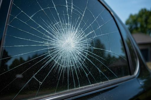 車の窓ガラスのひび割れ 車の窓ガラスのひび割れの写真
