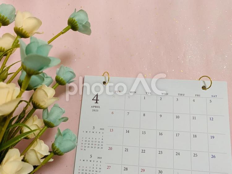 4月カレンダー　緑の花 4月,4月カレンダー,春の写真素材